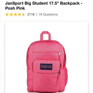 (NWT) 💕#JanSport Big Student 17.5” Backpack- Posh Pink💕